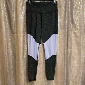Manduka Olive Heather Lavender Radiant Color Block Leggings Medium